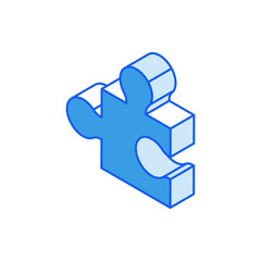 Isometric icon in outline. Puzzle symbol. Social media marketing icon.