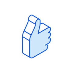 Isometric icon in outline. Thumbs up symbol. Social media marketing icon.