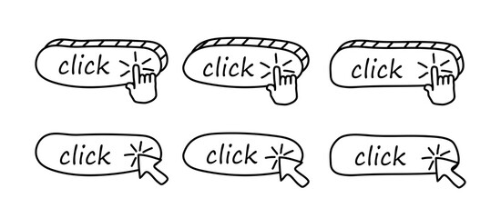Click push button. Set of vector modern web buttons in modern color. Cartoon style
