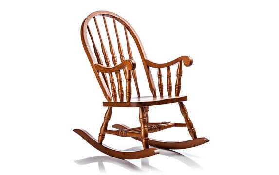 a wooden rocking chair with a white background