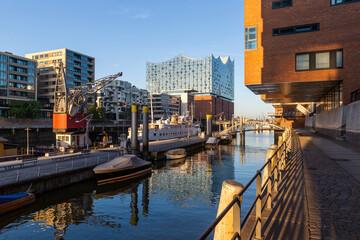 Modern urban district Hafencity and Elbphilharmonie in Hamburg