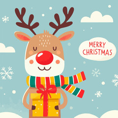 Merry christmas and new year greeting card with cute reindeer vector illustration, Ai Generated