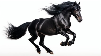 a black horse with long hair running