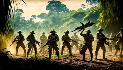 Fototapeta premium illustration of a military unit in the jungle suitable as a background