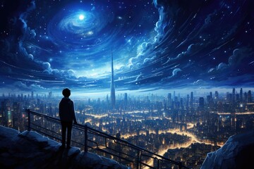Starry Night over a Futuristic Cityscape
