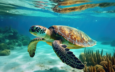 Obraz premium Sea Turtle Underwater - A Captivating Glimpse into Waterlife Wonders