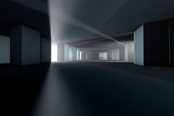 Architecture visualization of an empty building, 3D Rendering