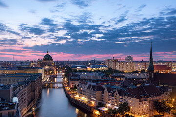 Fototapeta na wymiar Germany, Berlin, elevated city view at morning twilight