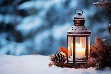 Laterne Weihnachten mit Schneee
