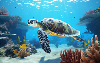 Obraz premium Sea Turtle Underwater - A Captivating Glimpse into Waterlife Wonders