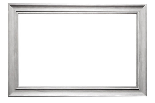 Grey landscape picture frame with an empty blank canvas for use as a border or home décor, png file cut out and isolated on a transparent background, computer Generative AI stock illustration