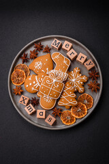 Beautiful Christmas composition with copy space with an inscription in wooden cubes