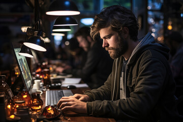 Programmierer am Computer in wohnlicher Umgebung