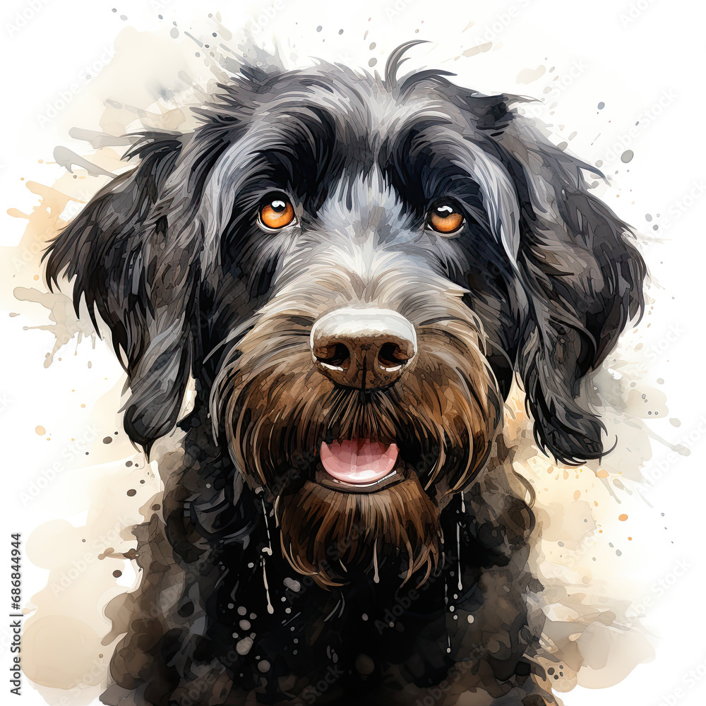 Poster watercolor Black Russian Terrier clipart