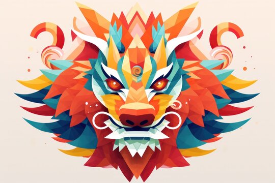 Close up Geometric Colorful Chinese Dragon Head in Front