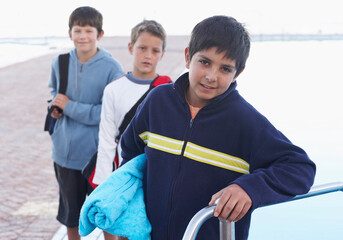 Portrait of Boys by Swimming Pool
