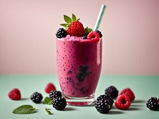 A vibrant berry shake with whole blackberries