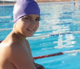 Portrait of Boy by Swimming Pool