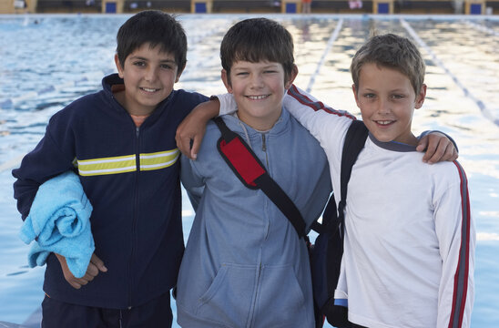 Portrait of Boys by Swimming Pool