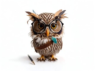 A wise owl holding a feather pen, symbolizing knowledge and learning