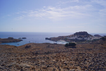 Panoramic view of the village of Lindos in the island of Rhodes, Greece