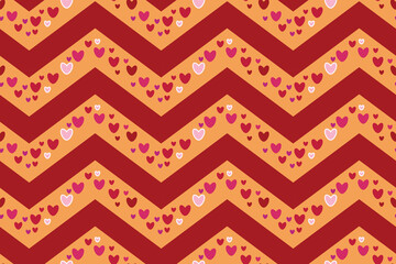 Valentine's holiday seamless pattern hearts Love mood romantic design Sweet wallpaper Wrapping paper fabric textile Cute red zig zag lines gold background print 14 february Scrapbooking Cardmaking Joy
