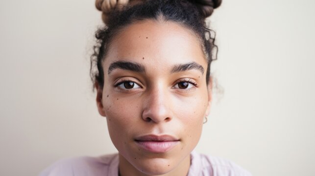 Moroccan Woman In A Closeup Portrait Gazes Directly At The Camera.