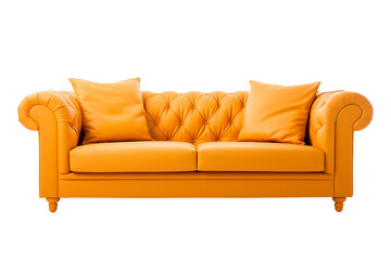 Brown leather luxurious sofa which is a trendy contemporary designed couch for a modern lifestyle,  png file cut out and isolated on a transparent background, computer Generative AI stock illustration