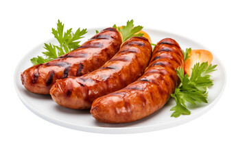 grilled sausage with vegetables food sausage  meat, meal grilled, dinner, sausages, isolated barbecue  - obrazy, fototapety, plakaty
