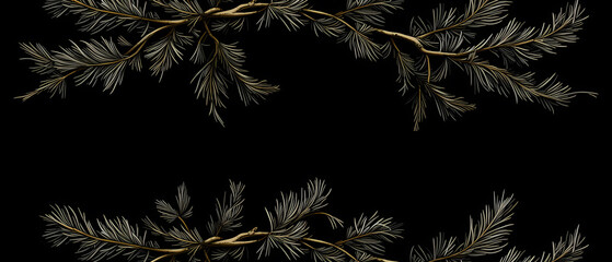 Christmas fir branches on a black background - copy space