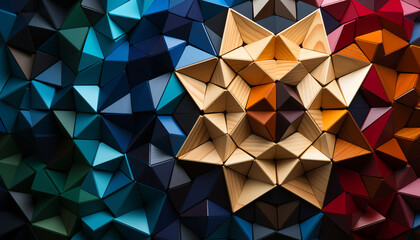 Abstract geometric shapes create a modern, vibrant wallpaper design generated by AI