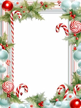 a frame of candy canes and balls