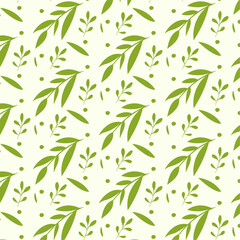 Obraz premium Seamless pattern with drawn branches and leaves. Vector repeating wallpaper. Seamless pattern in botanical style. Leaf vector illustration.