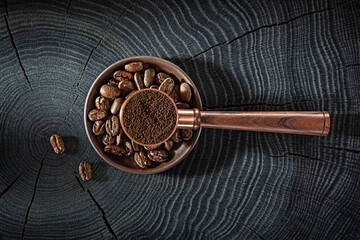 Classic Copper Coffee Measuring Scoop With Ground.