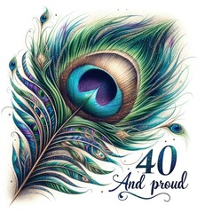 Obraz premium Shimmering Peacock Feather: 40 and Proud