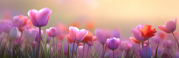 Beautiful spring tulips in soft pastel colors