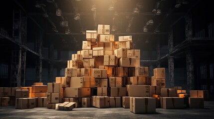 cardboard delivery boxes or parcels, the concept of shipping and logistics with a focus on the neatly arranged packages.