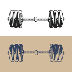 vintage retro powerlifting bodybuilding gym fitbarbell with barbell icon design template vector isolated illustration - obrazy, fototapety, plakaty