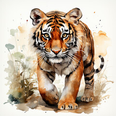 Naklejka premium watercolor Tiger clipart, Generative Ai