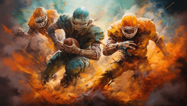 painting american football players in action Generative AI