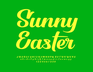 Vector holiday card Sunny Easter. Beautiful Cursive Font. Creative set of Alphabet Letters and Numbers.