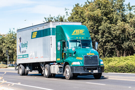 Sep 24, 2020 San Jose / CA / USA - ABF truck driving on a street in South San Francisco Bay Area