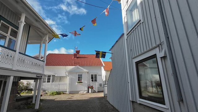 Swedish tree houses with with flags