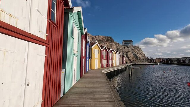 Colorful boathouses in Smogen on the Swedish west coast. Popular tourist destination.