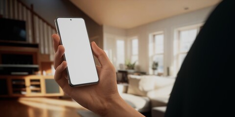 CU Caucasian man using his phone at home, daytime shot