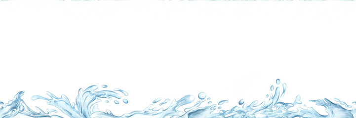 Fototapeta na wymiar Watercolor sea. Fresh water Seamless border, pattern. Horizontal . Blue waves in the ocean.