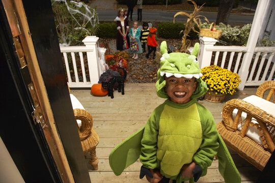 Portrait of Boy Trick or Treating at Halloween