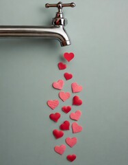 A faucet that spits out little red hearts instead of water. Love concept artwork