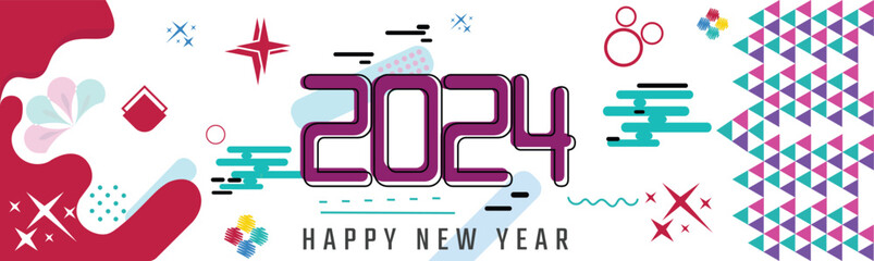 Happy New Year 2024 abstract Banner, isolated graphic design vector illustration white background