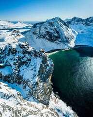 Cliffs in Lofoten islands during winter